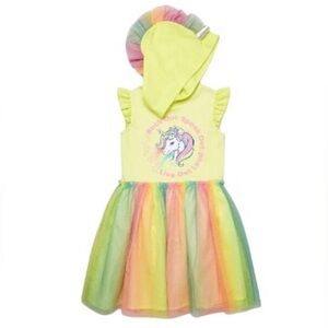 Nickelodeon JoJo Siwa Girls Unicorn Cosplay TuTu Dress Hooded Size Large Rainbow